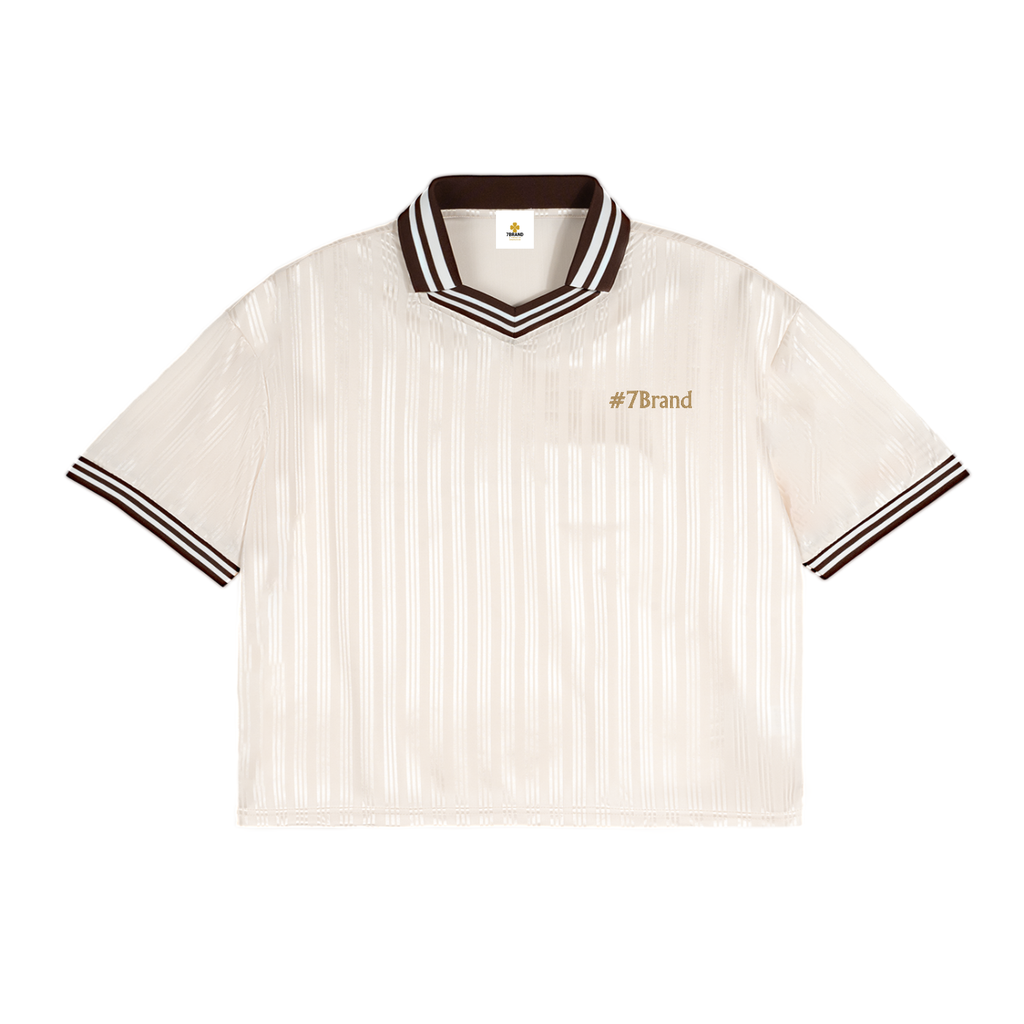 #7Brand Embroidered Contrast Stripes Polo Collar T-Shirt