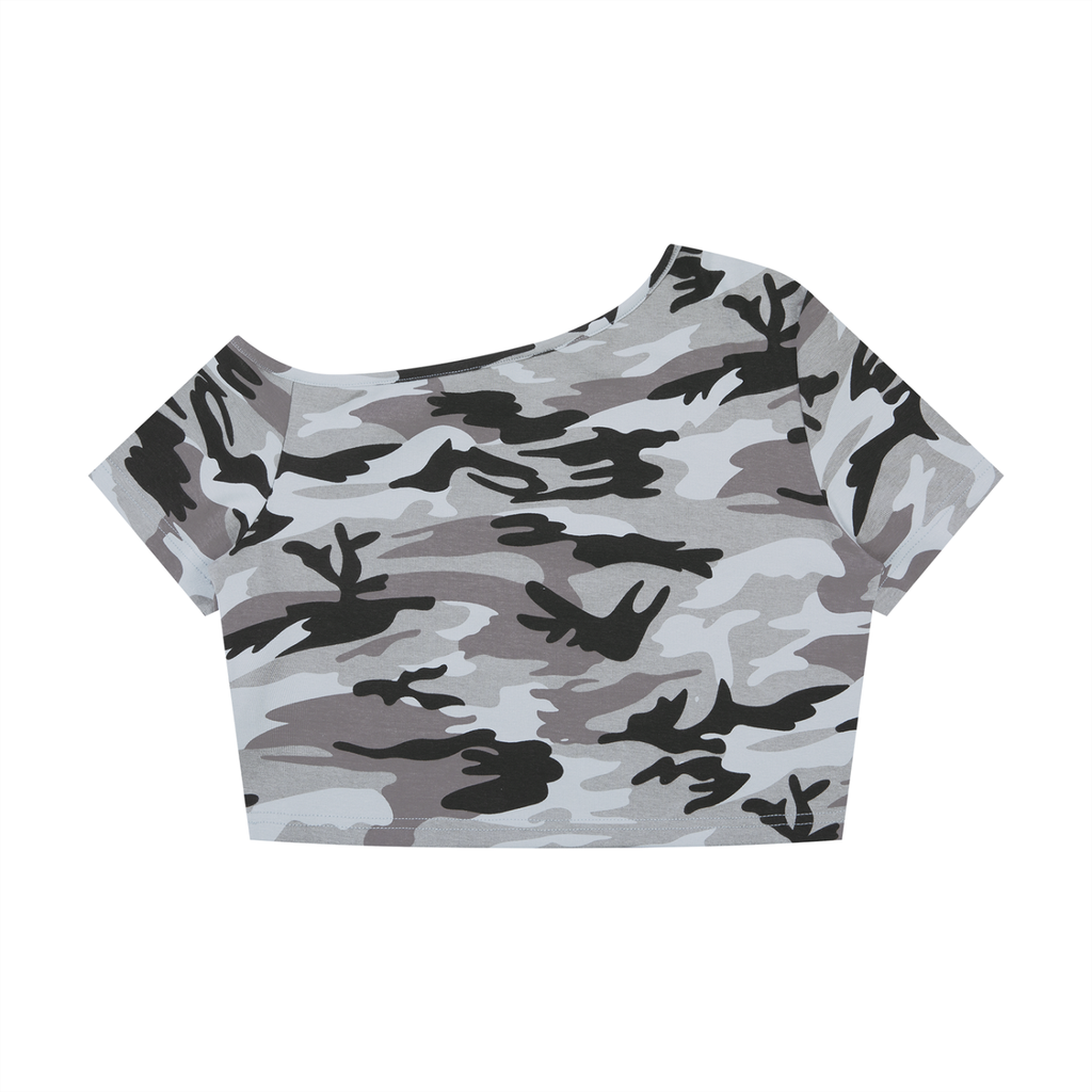 #7Brand ABD Women's Camo Off-Shoulder Crop T-Shirt