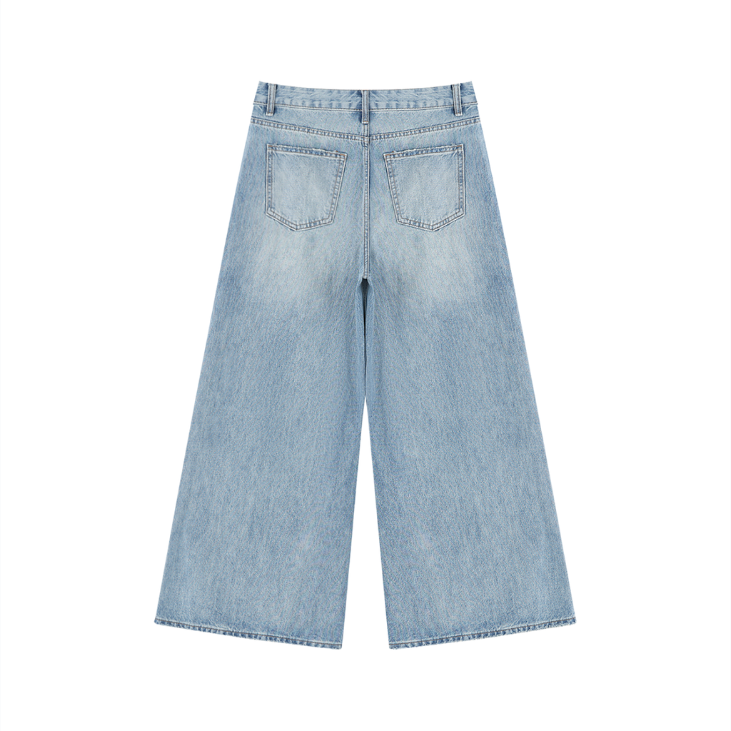 #7Brand Women's Vintage Wash Distressed Wide Leg Jeans
