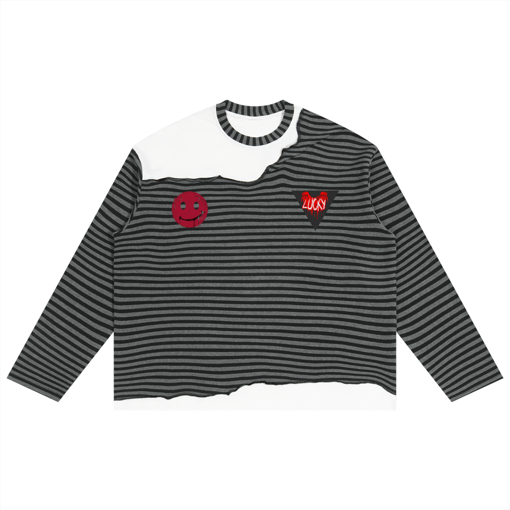 #7Brand Unisex Striped Panel Boxy Long Sleeve T-Shirt