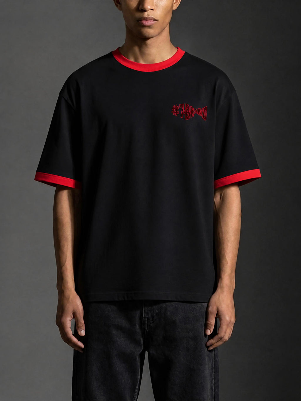 #7Brand Contrast Edge Ribbed Crewneck T-Shirt