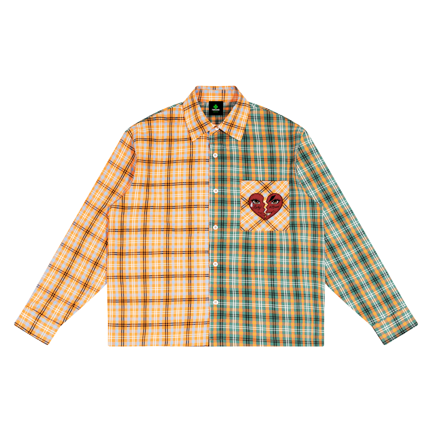 #7Brand Dual-Heart Unisex Oversized Plaid Color Block Shirt