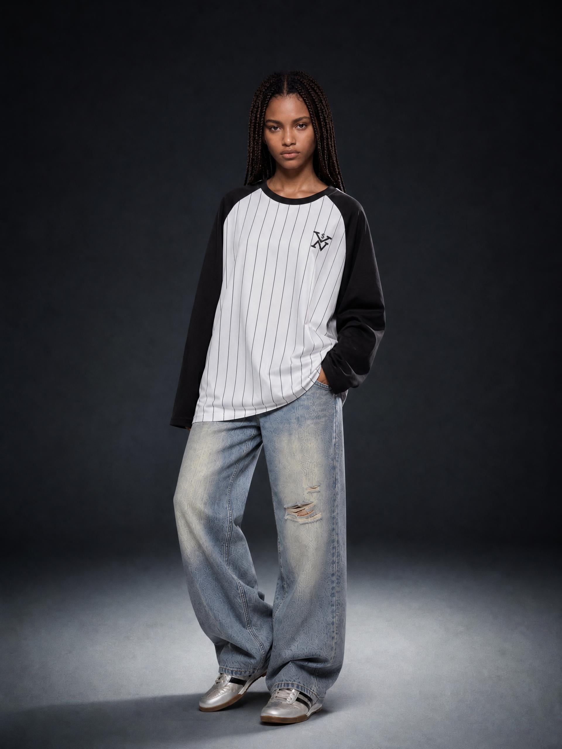 #7Brand SVN Unisex Striped Raglan Long Sleeve T-Shirt
