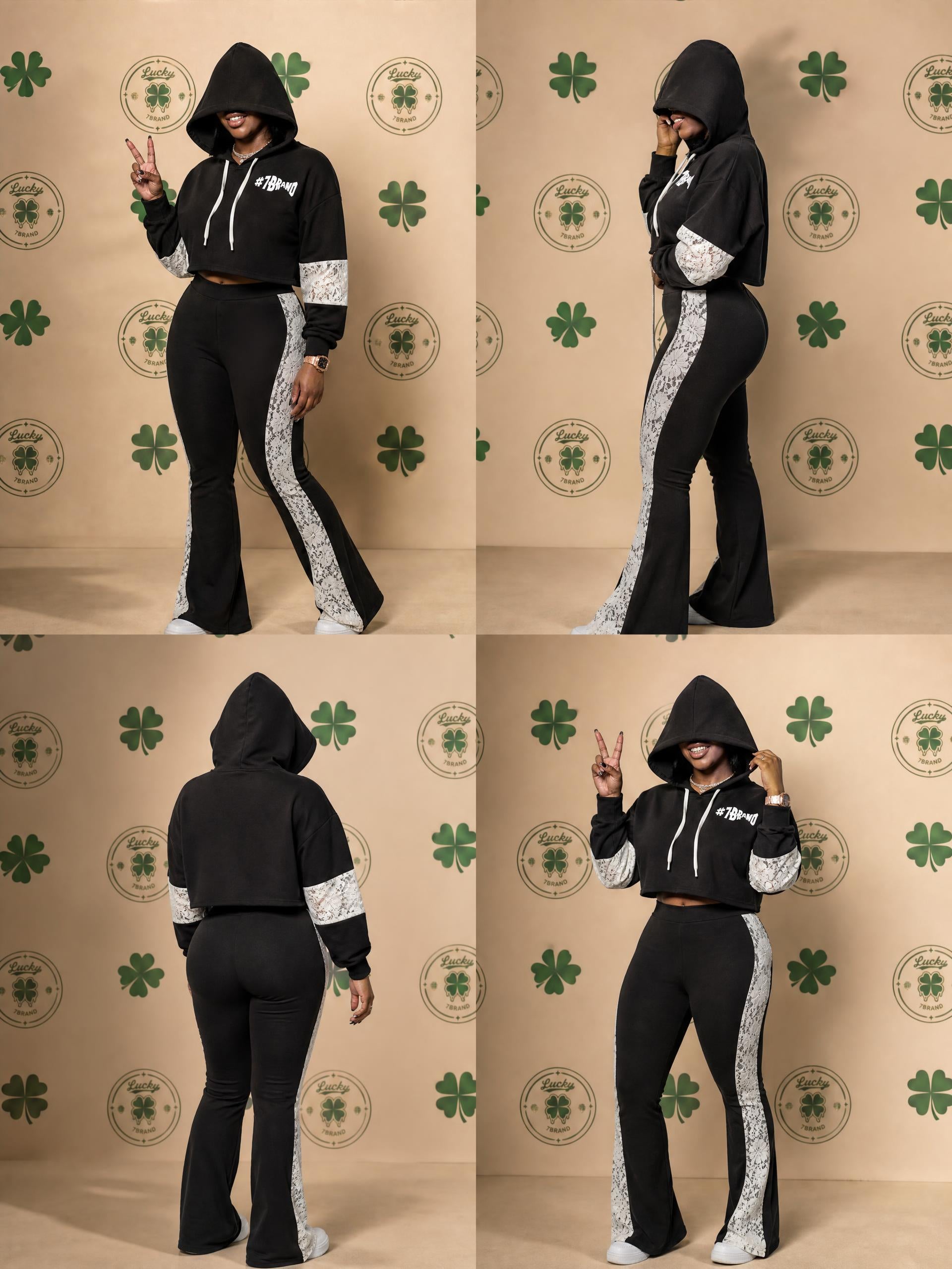 #7Brand Women’s Cropped Lace-Panel Hoodie