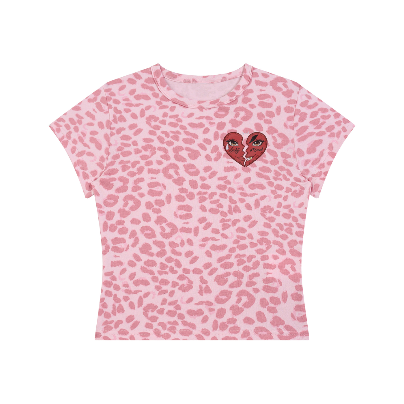 #7Brand Dual-Heart Women’s Leopard Print Crop T-Shirt