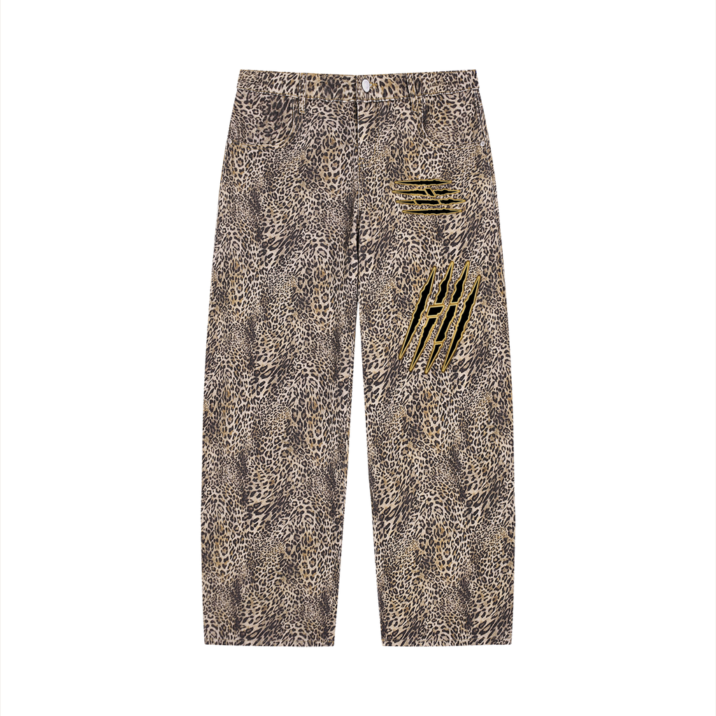 #7Brand Unisex Vintage Wash Leopard Wide Leg Jeans