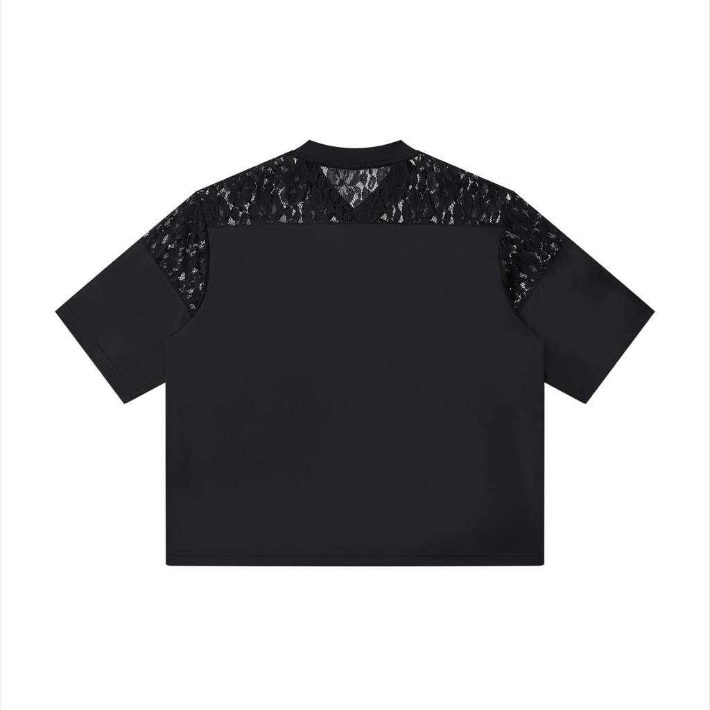 #7Brand Heart Division Unisex Lace Paneling V-Neck T-Shirt