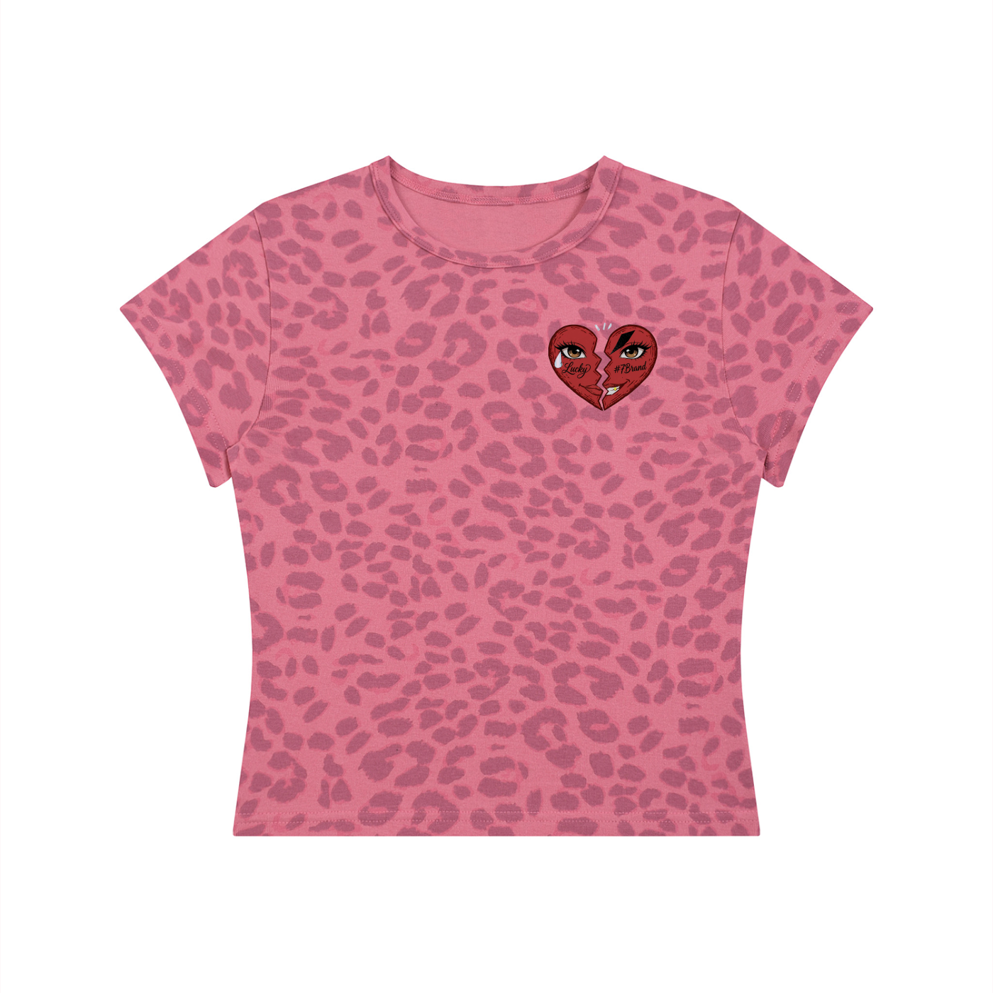 #7Brand Dual-Heart Women’s Leopard Print Crop T-Shirt