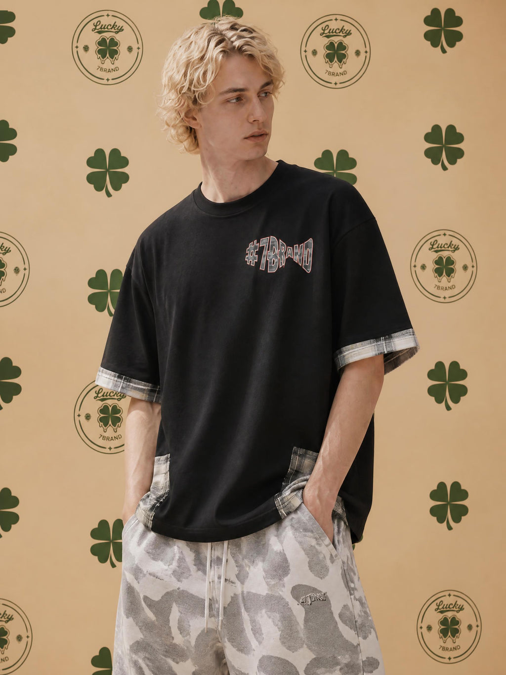 #7Brand Unisex Plaid Paneled T-Shirt