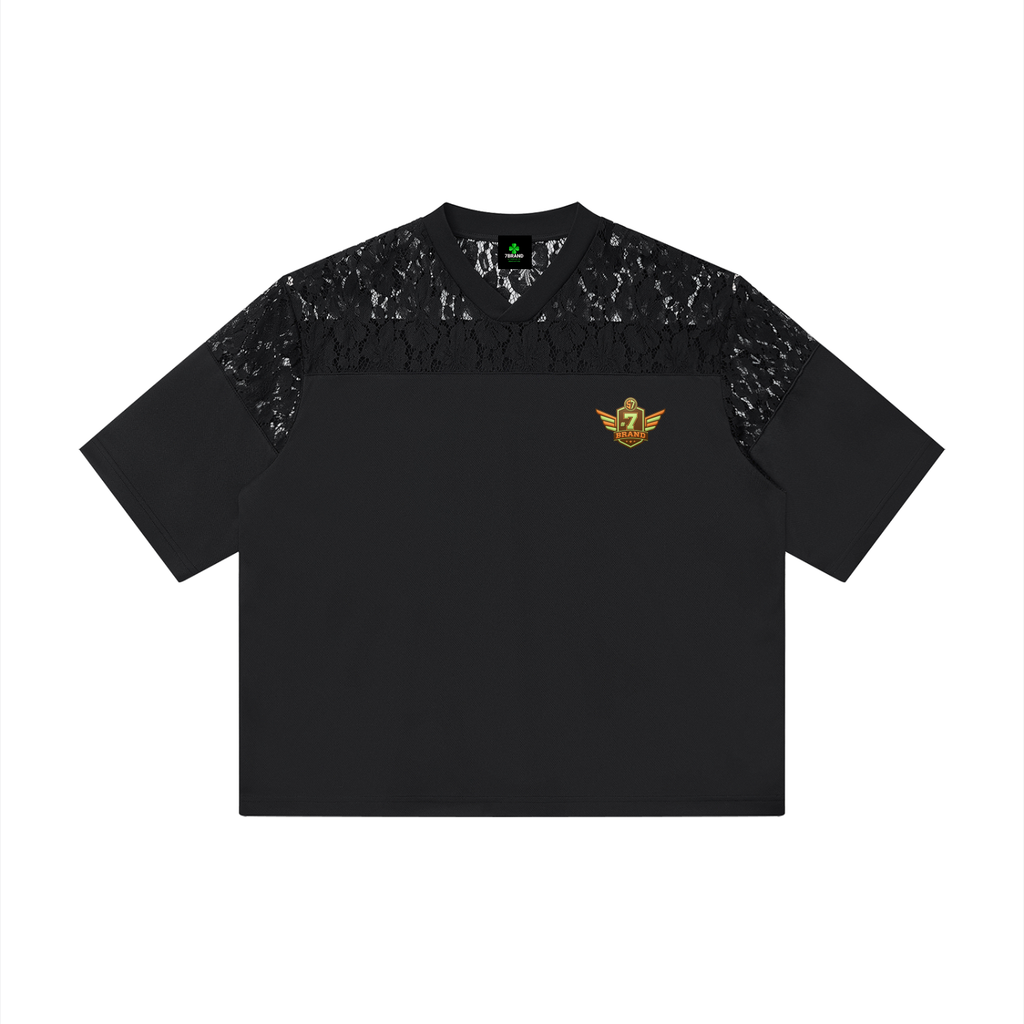 #7Brand Heart Division Unisex Lace Paneling V-Neck T-Shirt