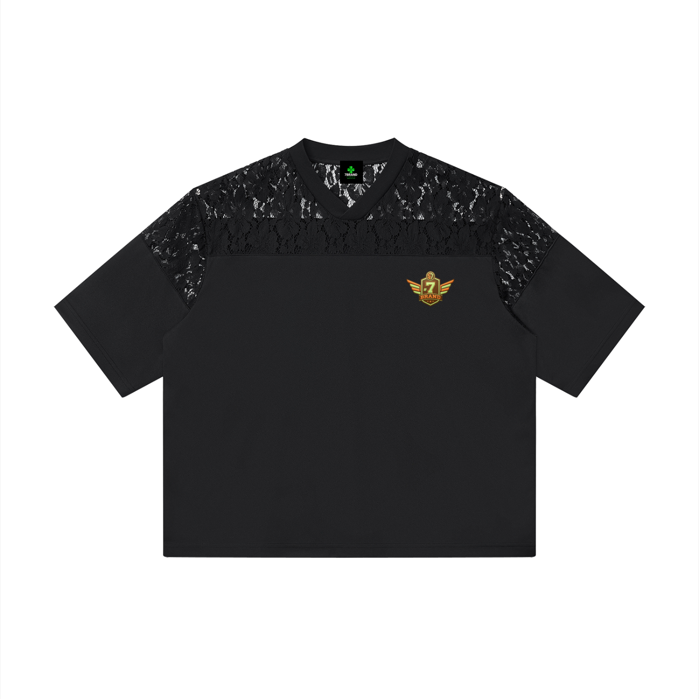 #7Brand Heart Division Unisex Lace Paneling V-Neck T-Shirt