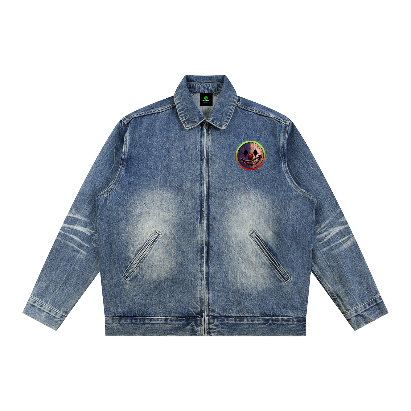 7AOC ACTVI Vintage Wash Zip Up Denim Jacket