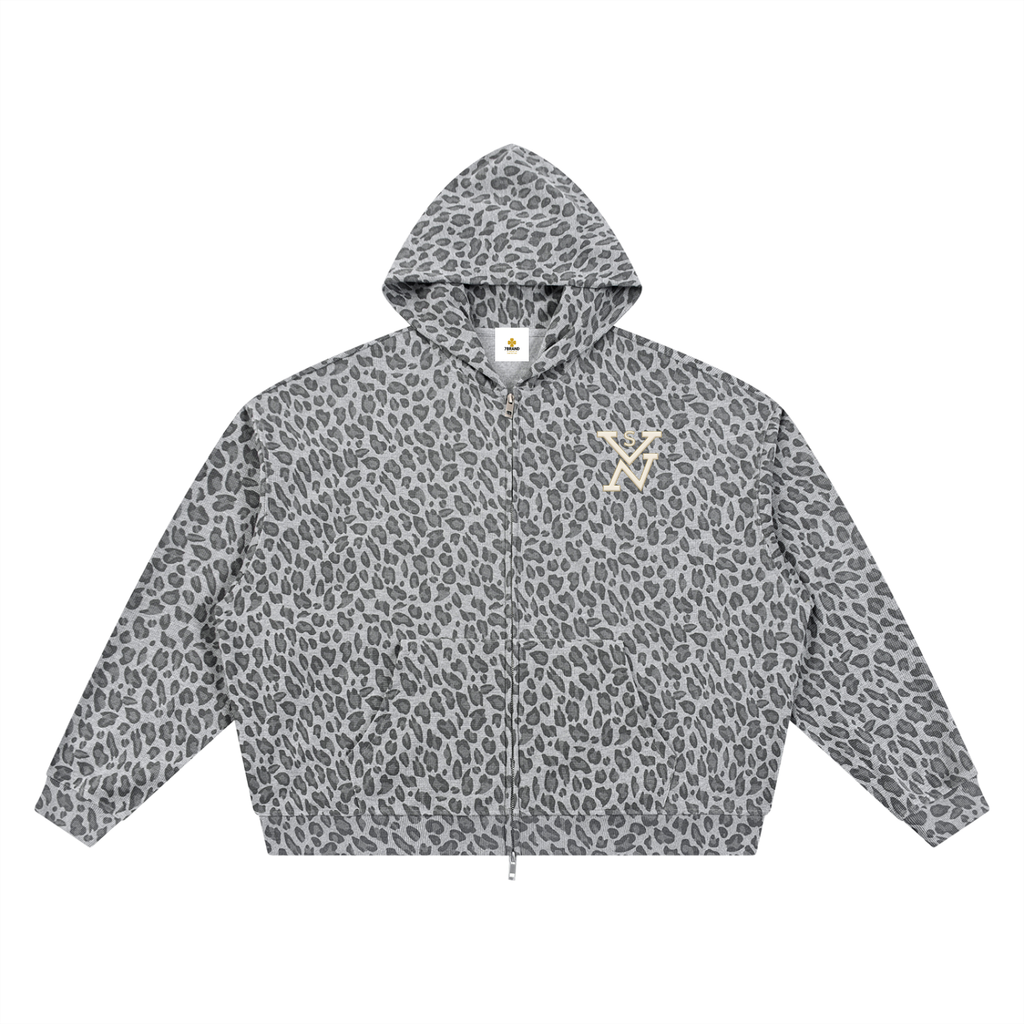 #7Brand SVN Unisex Leopard Print Waffle Full Zip Hoodie