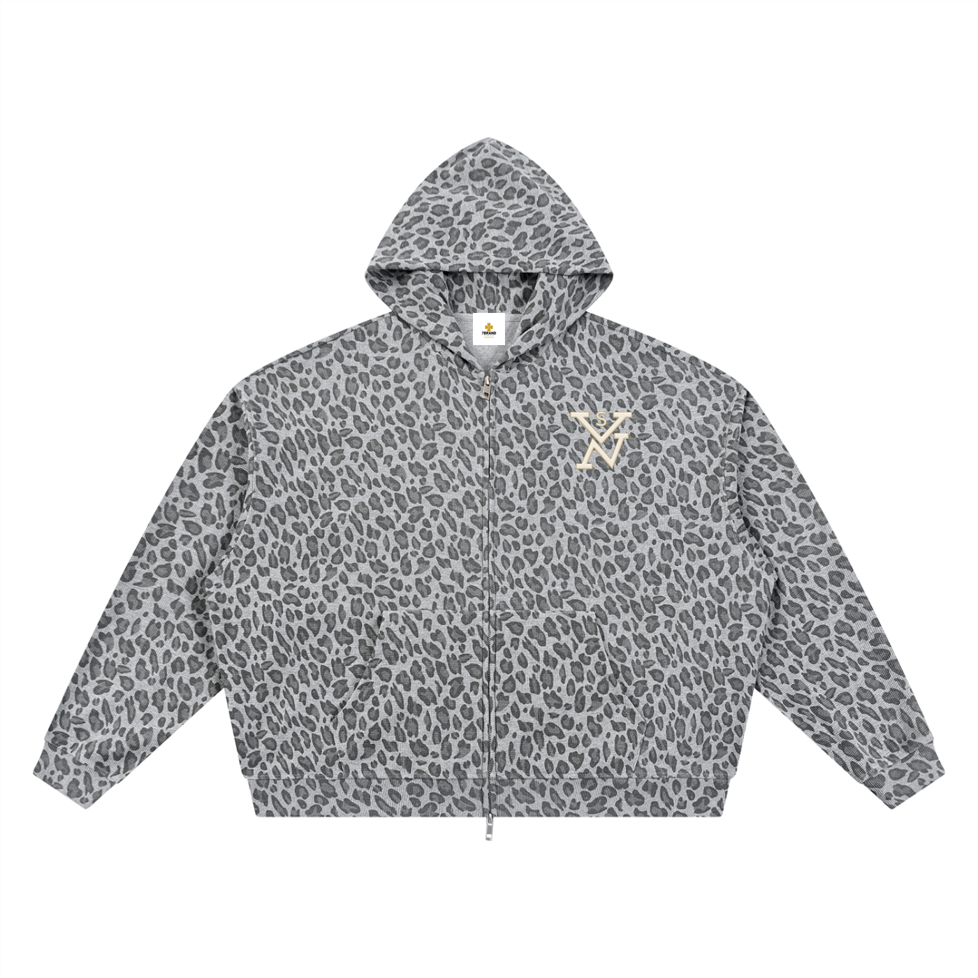 #7Brand SVN Unisex Leopard Print Waffle Full Zip Hoodie