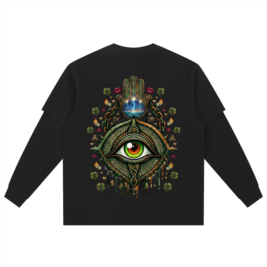 #7Brand Sentinel Hamsa Eye Layered Long Sleeve Oversized Tee