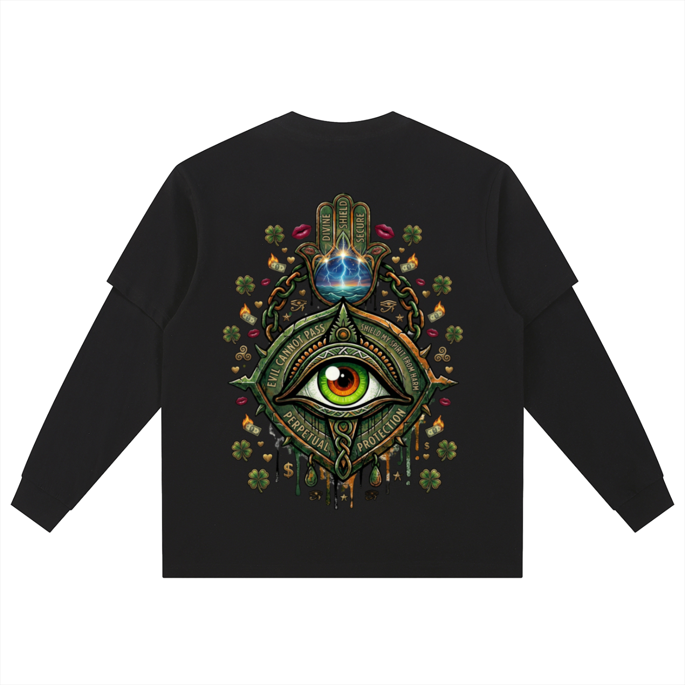 #7Brand Sentinel Hamsa Eye Layered Long Sleeve Oversized Tee