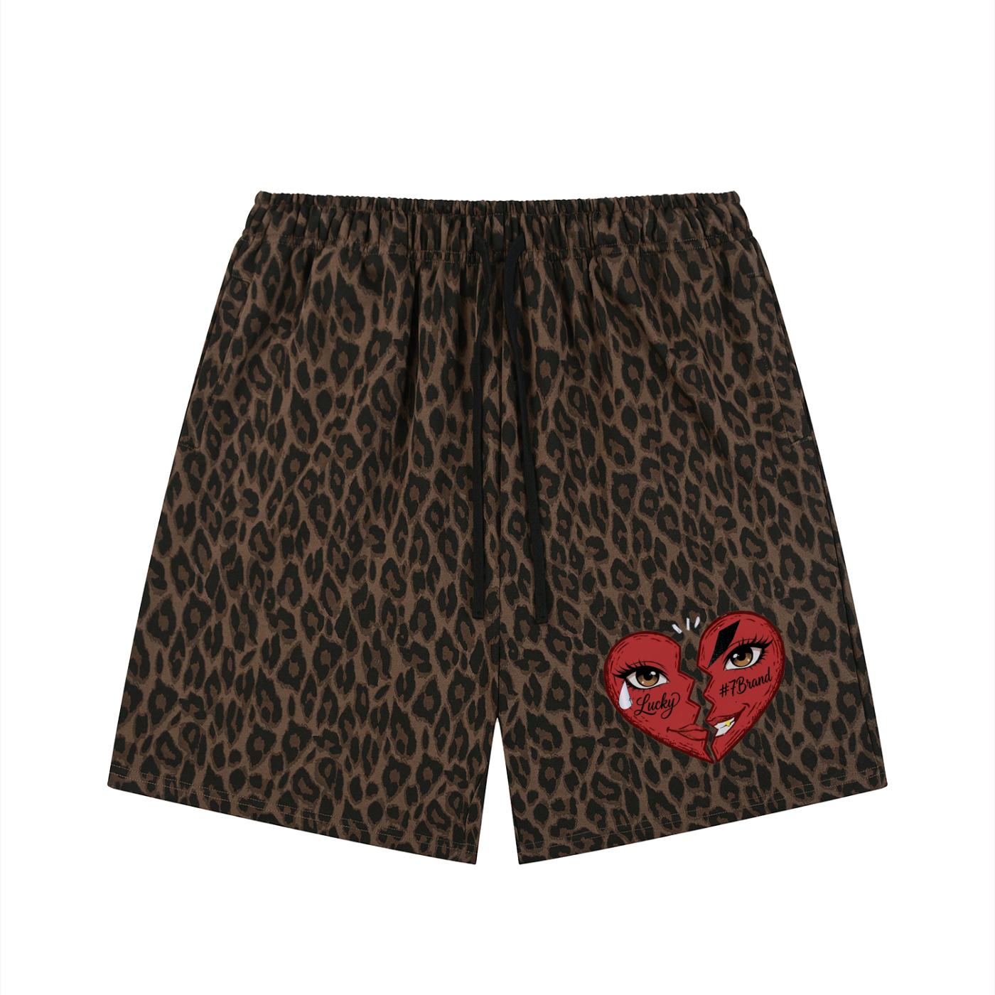 #7Brand Dual-Heart Unisex Heavyweight Leopard Drawstring Shorts