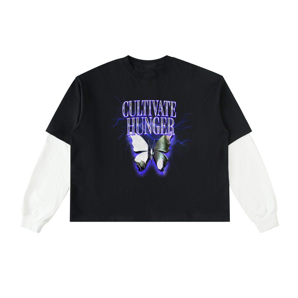 Layered Contrast Sleeve Cotton T-Shirt