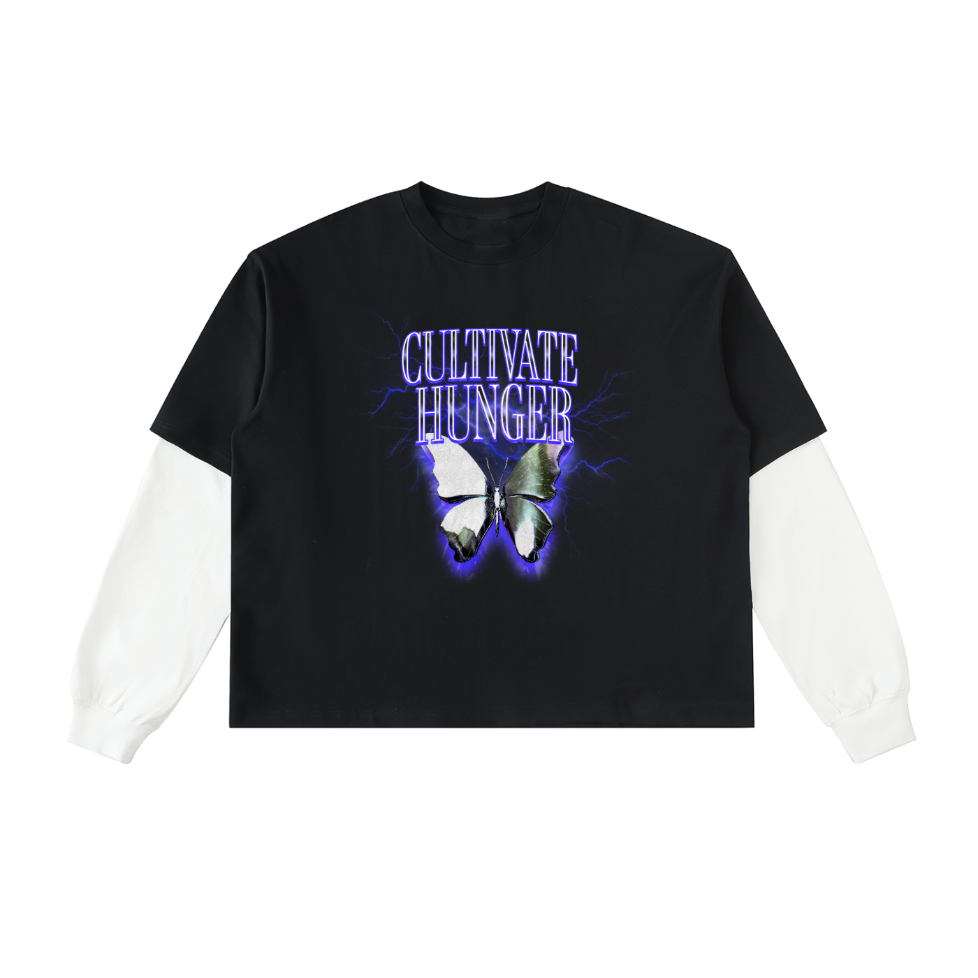 Layered Contrast Sleeve Cotton T-Shirt