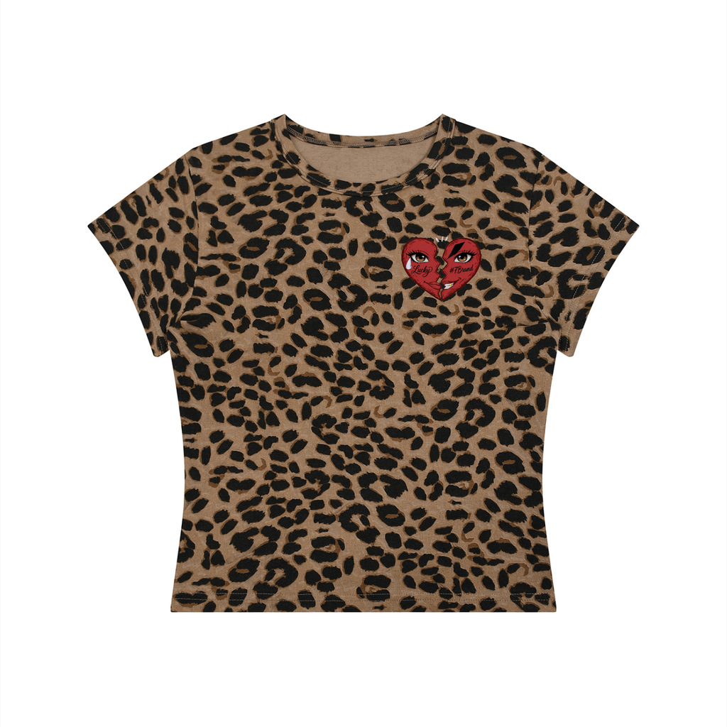 #7Brand Dual-Heart Women’s Leopard Print Crop T-Shirt