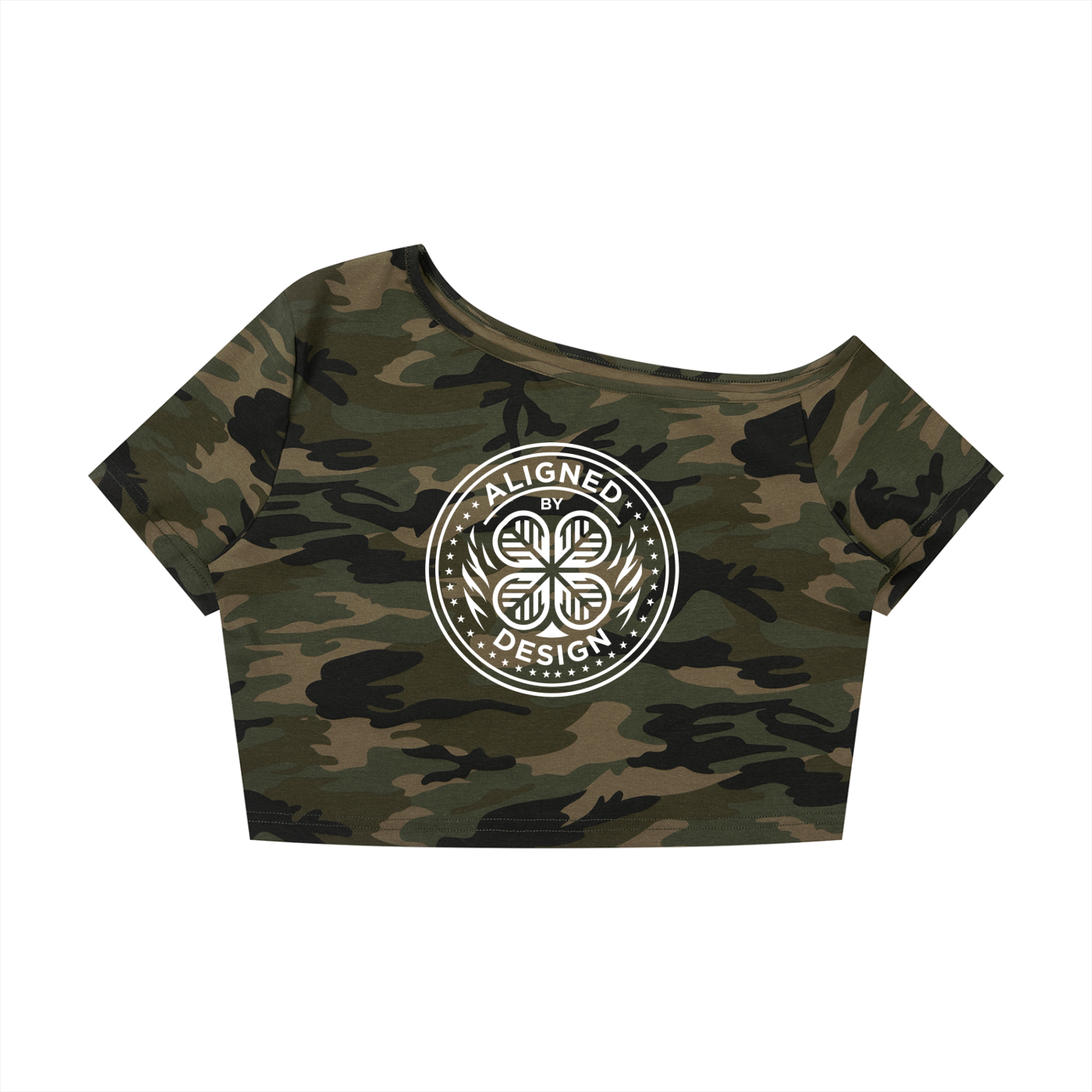 #7Brand ABD Women's Camo Off-Shoulder Crop T-Shirt
