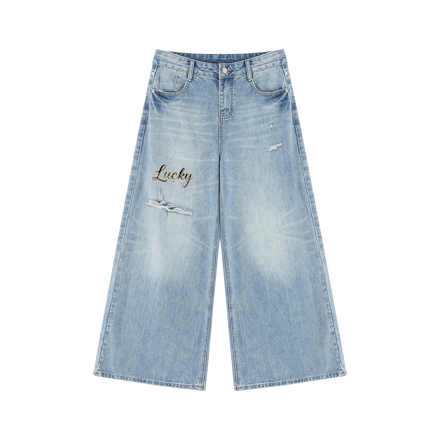 #7Brand Women's Vintage Wash Distressed Wide Leg Jeans