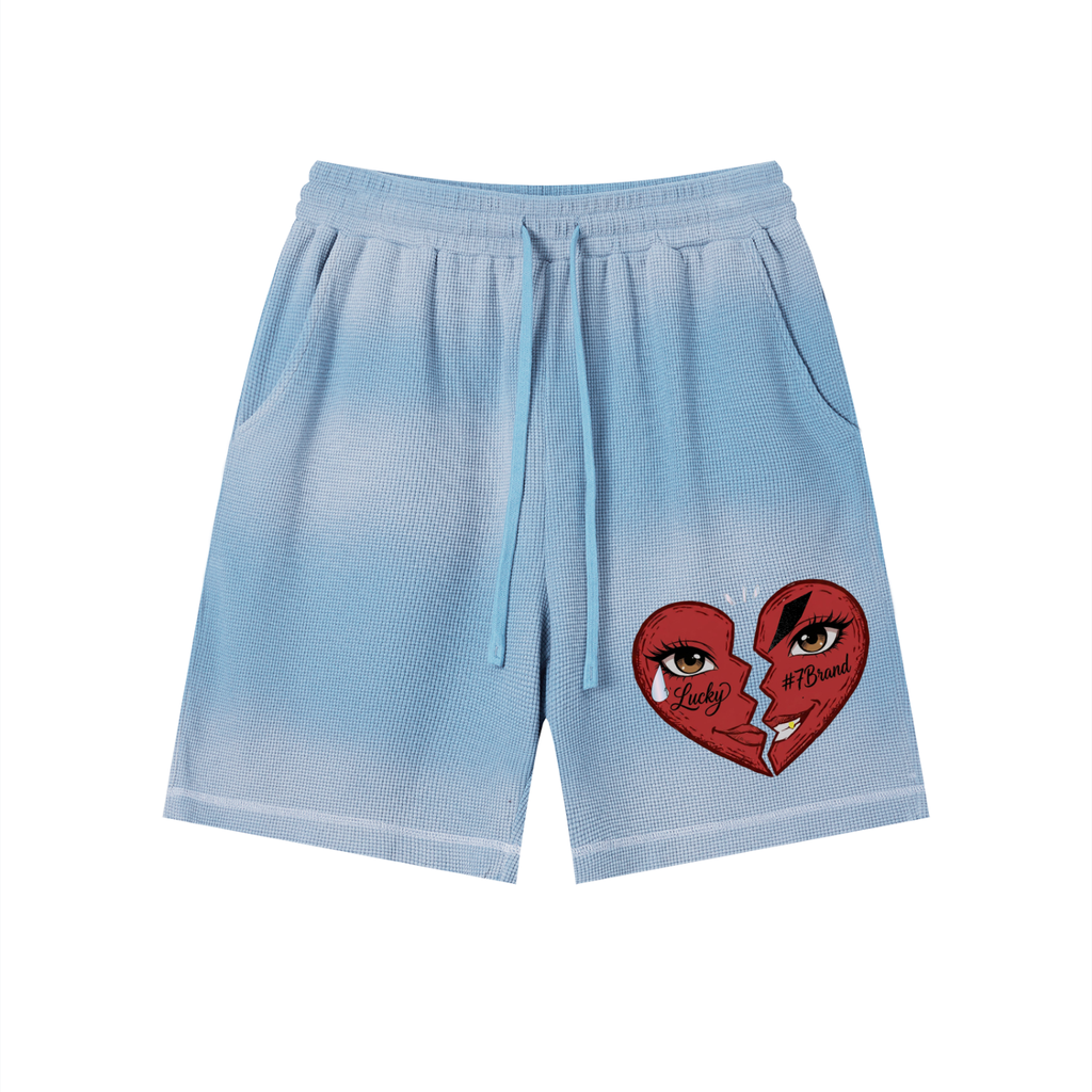 #7Brand Dual-Heart Unisex Sunfade Waffle Raw Hem Shorts