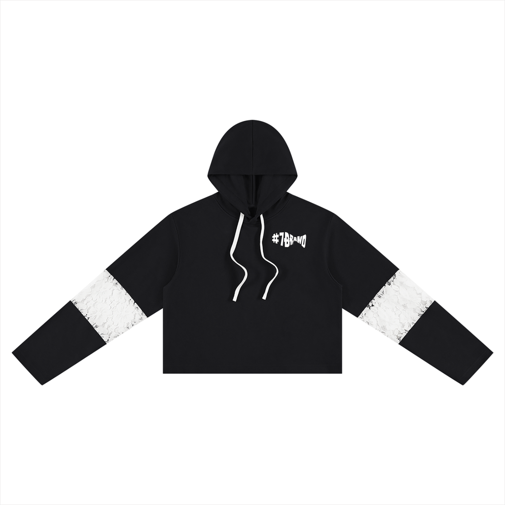 #7Brand Women’s Cropped Lace-Panel Hoodie