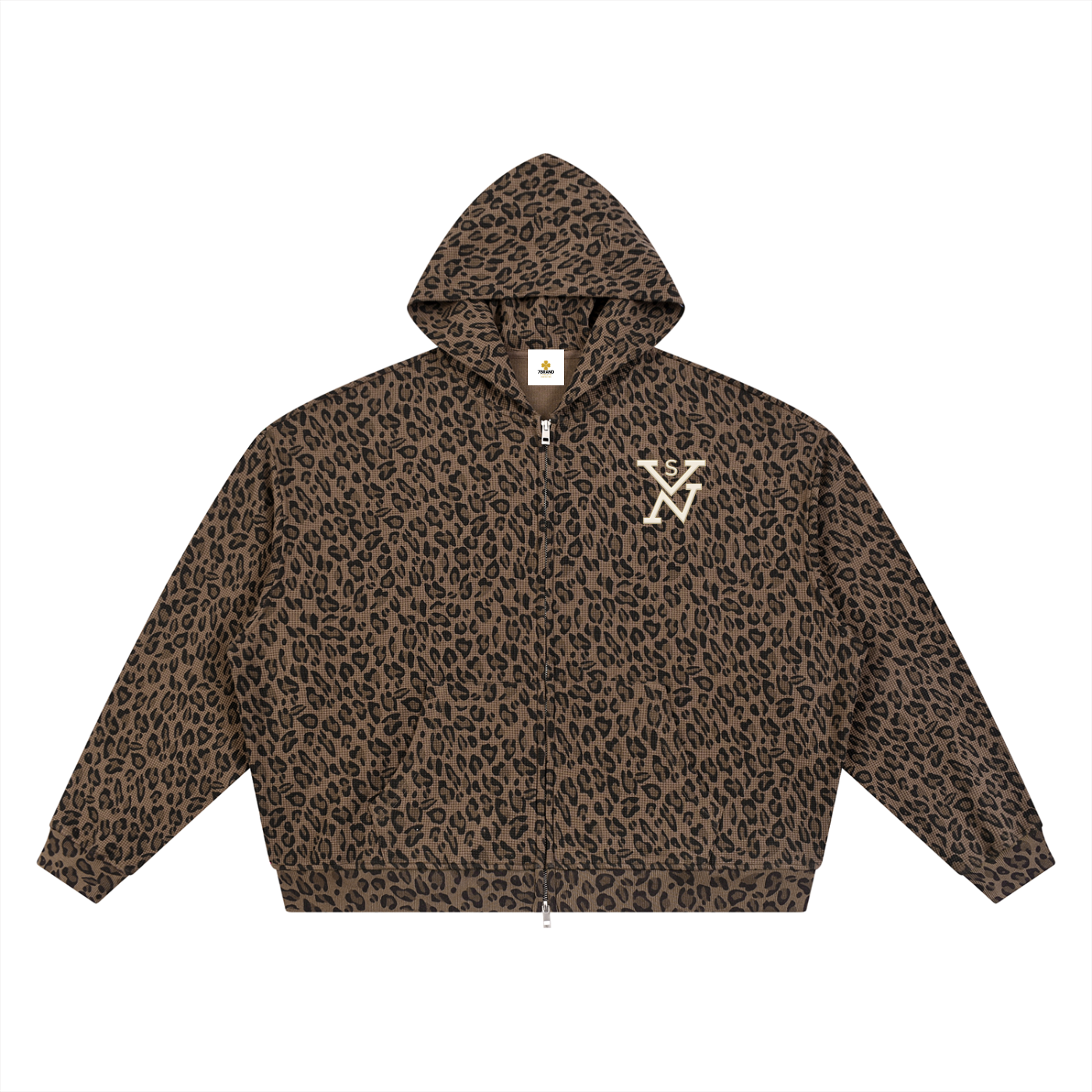#7Brand SVN Unisex Leopard Print Waffle Full Zip Hoodie