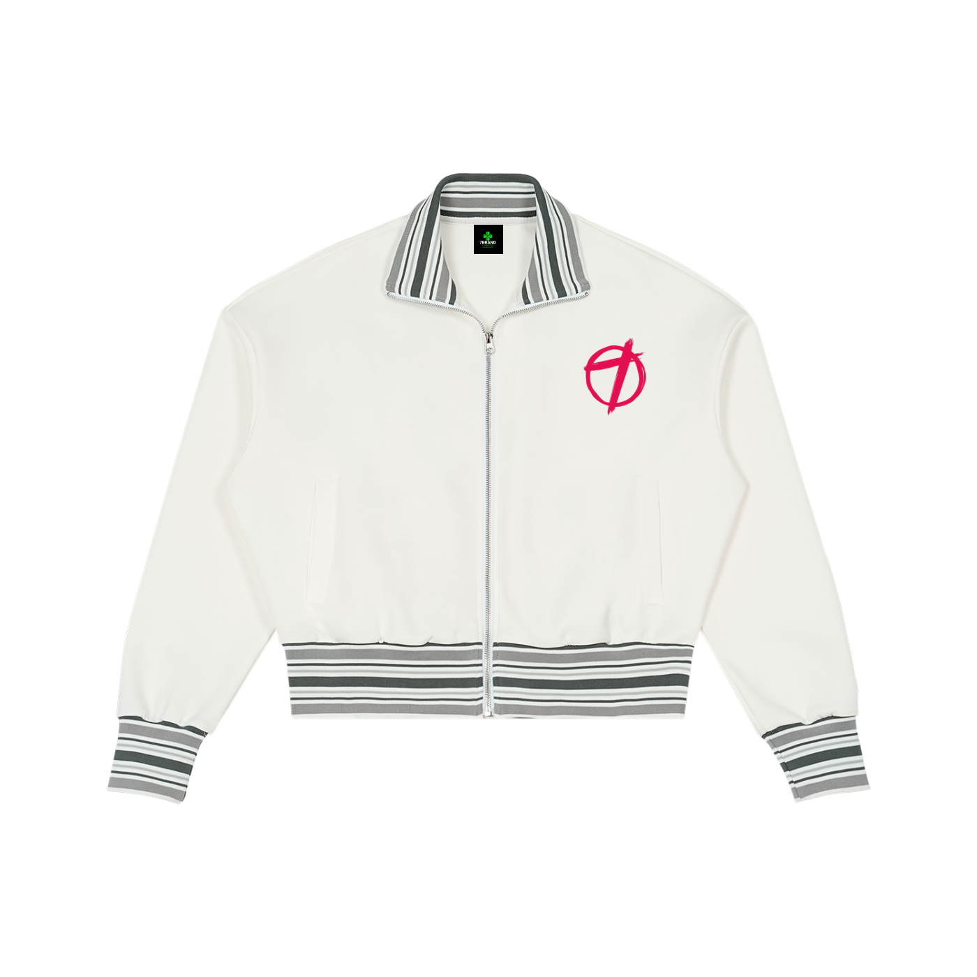 #7Brand Striped Rib Collar Zip Jacket