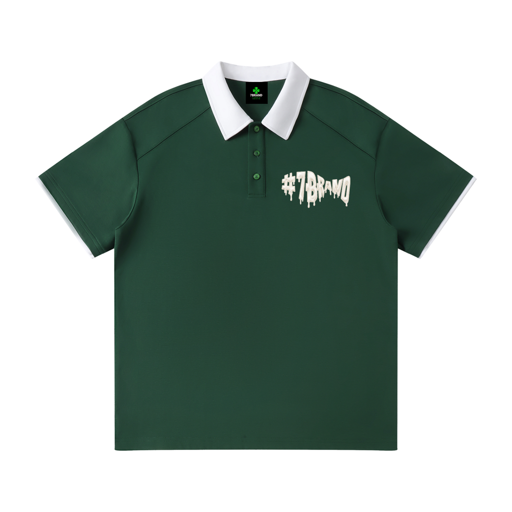#7Brand Contrast Collar Raglan Polo Shirt