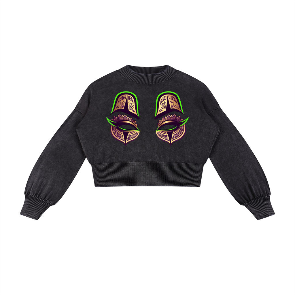 7AOC ACT VII Mineral Wash Balloon Sleeve Cropped Sweater