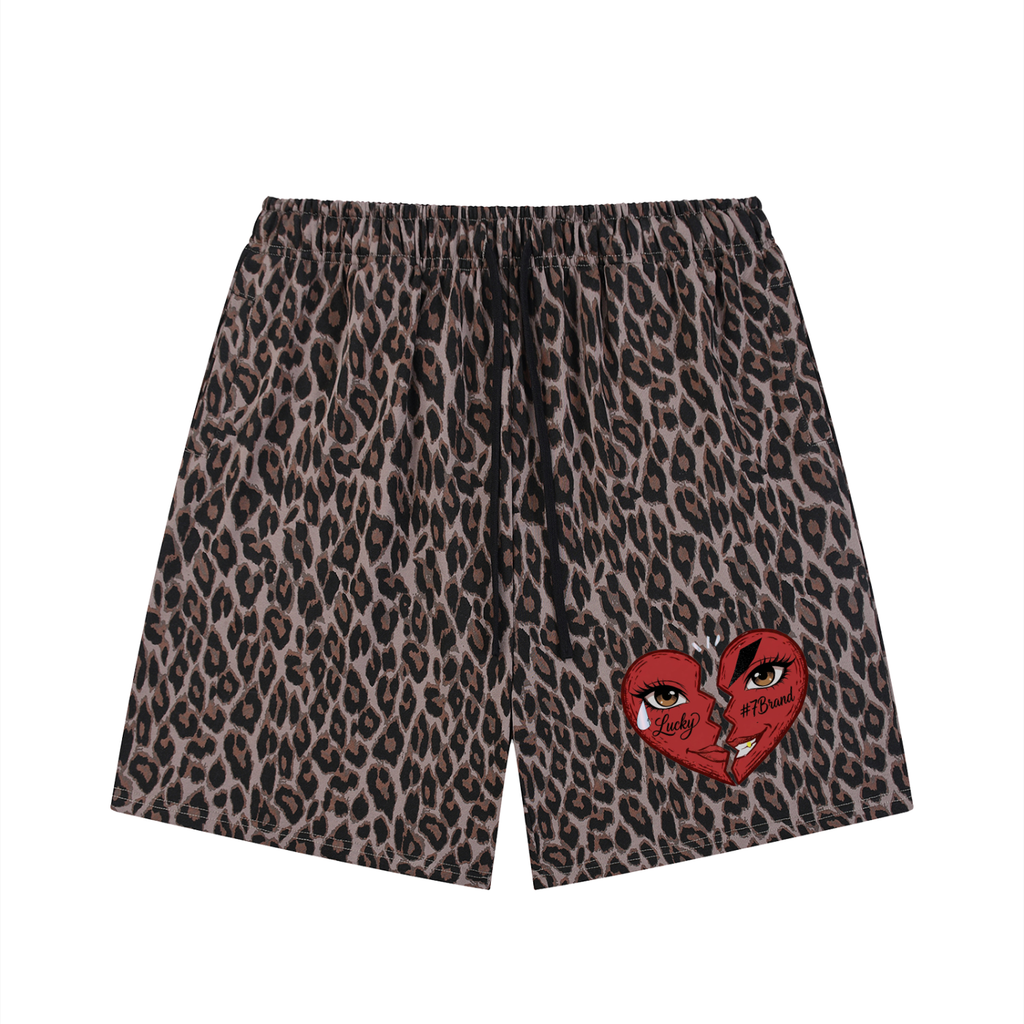 #7Brand Dual-Heart Unisex Heavyweight Leopard Drawstring Shorts