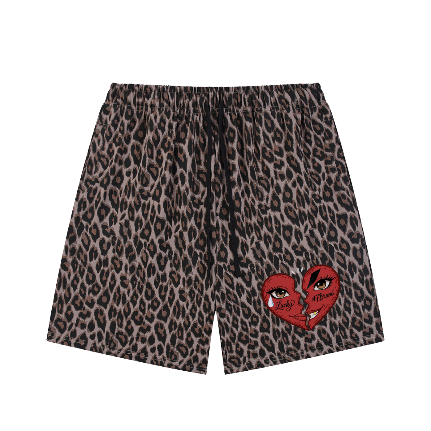 #7Brand Dual-Heart Unisex Heavyweight Leopard Drawstring Shorts