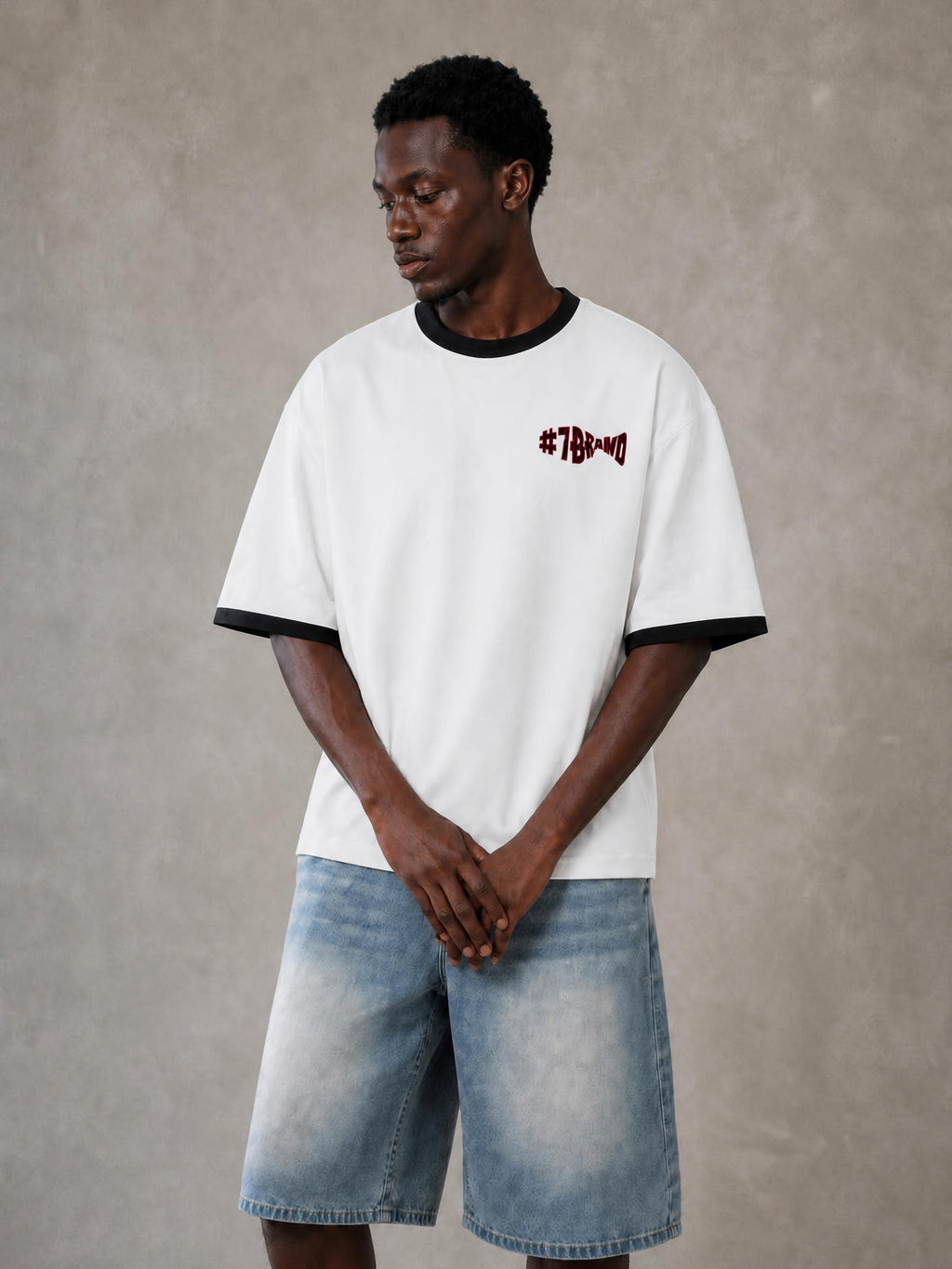 #7Brand Contrast Edge Ribbed Crewneck T-Shirt