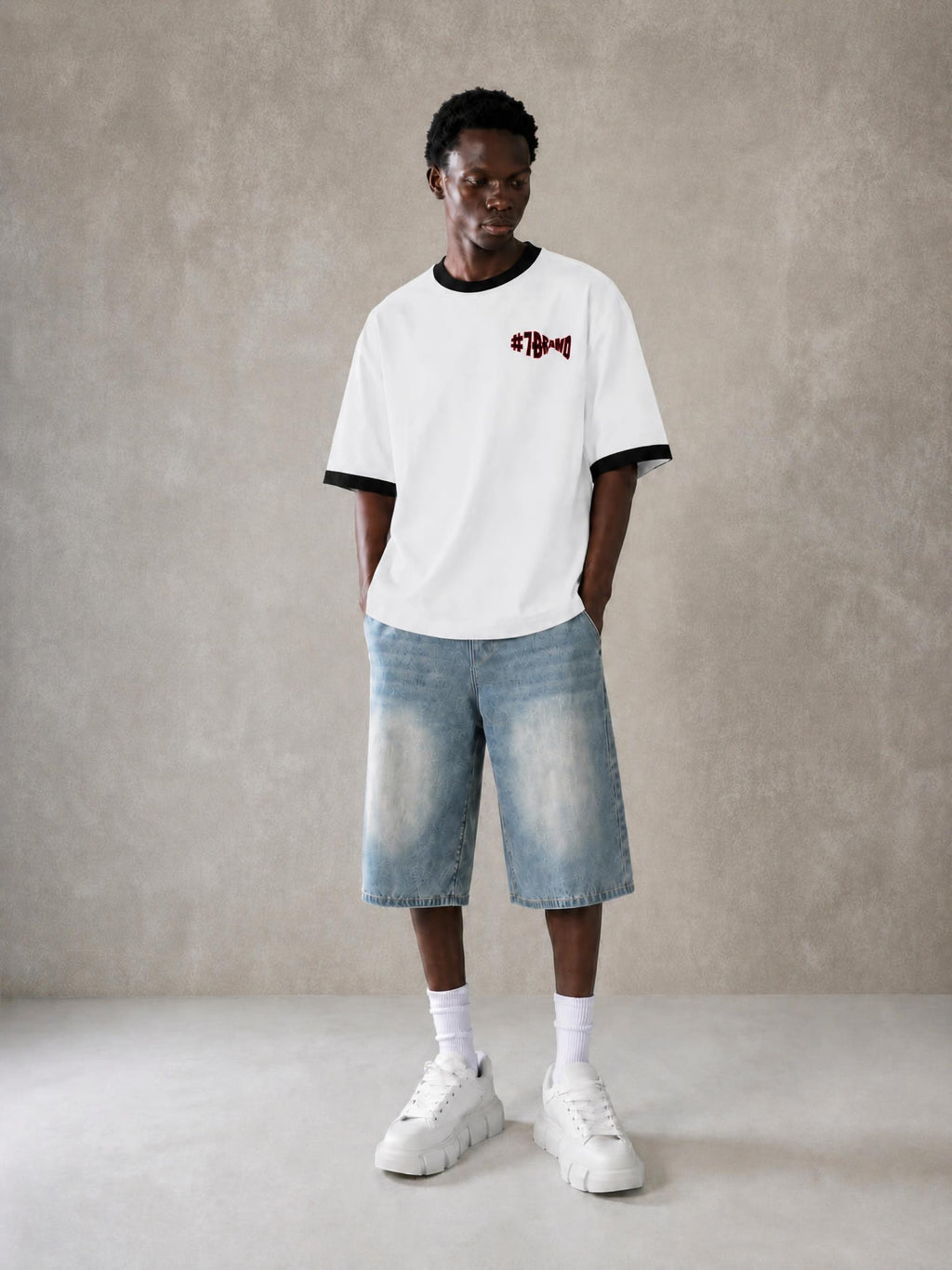 #7Brand Contrast Edge Ribbed Crewneck T-Shirt