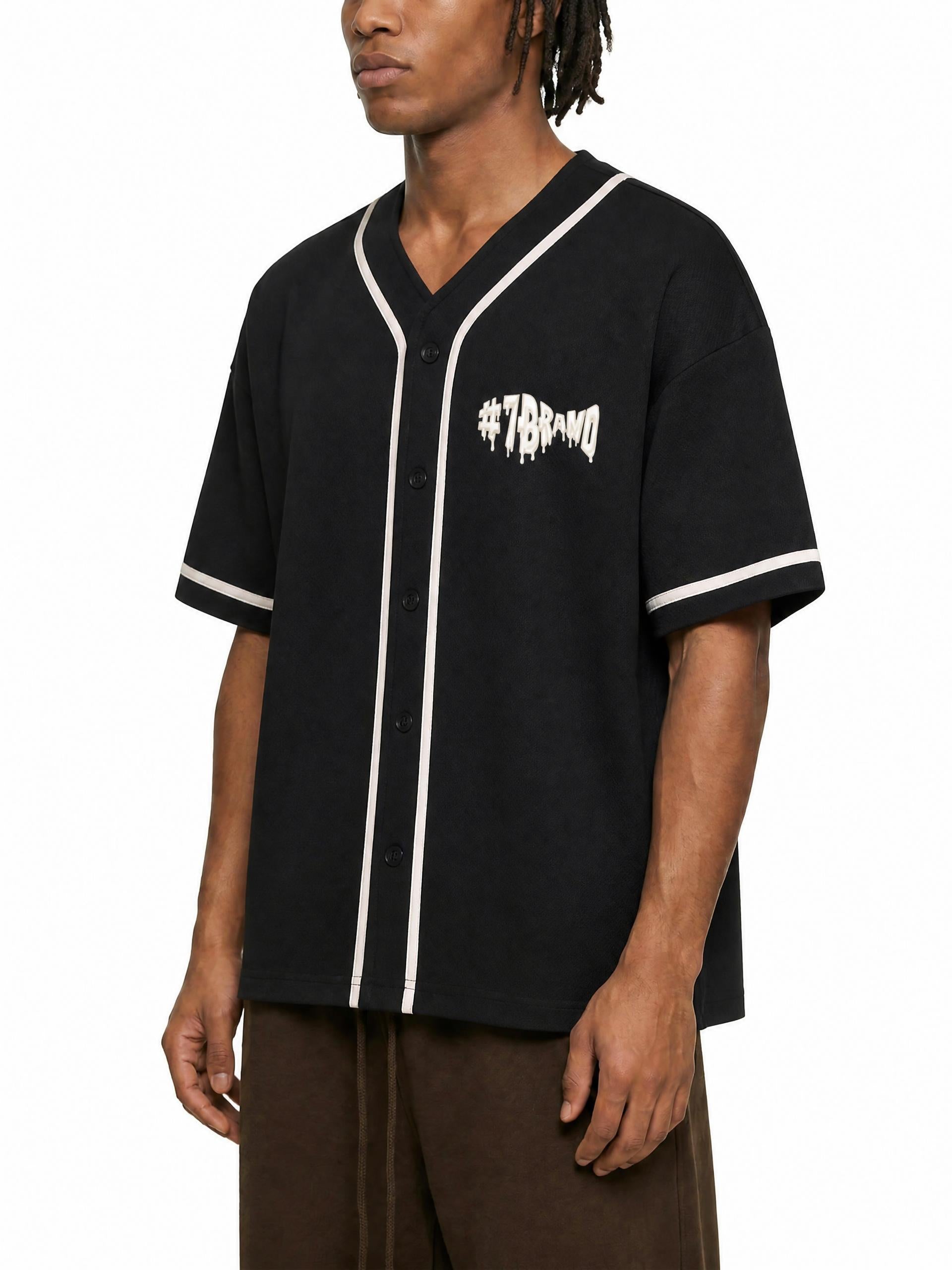 #7Brand Contrast Piped Button-Up Jersey