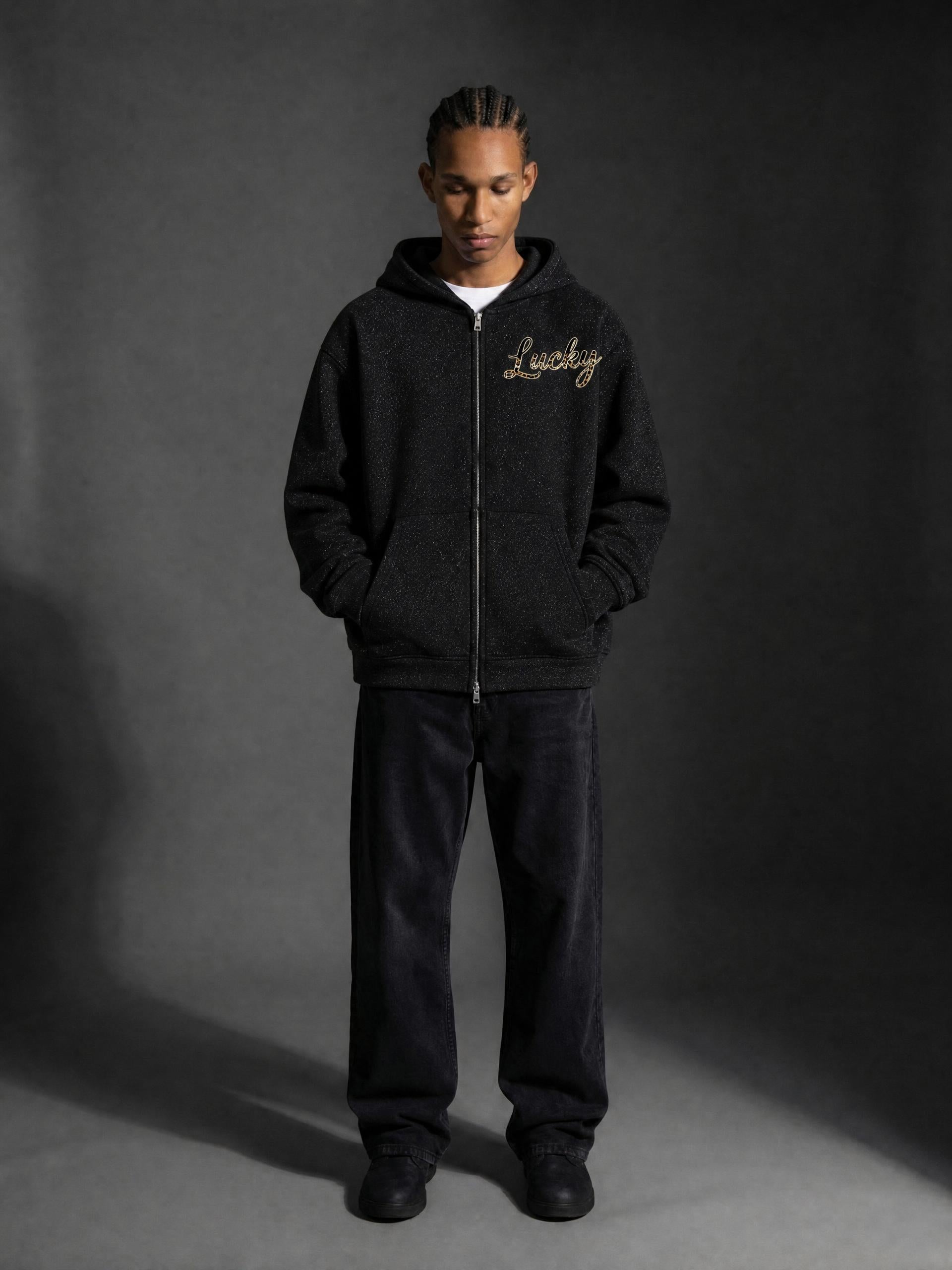 #7Brand Starlit Unisex Sparkles Full Zip Boxy Hoodie
