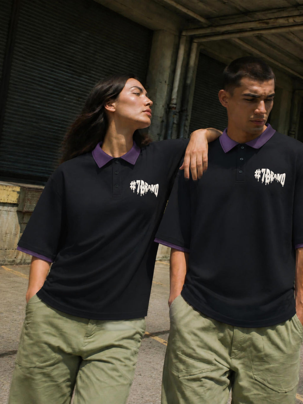 #7Brand Contrast Collar Raglan Polo Shirt