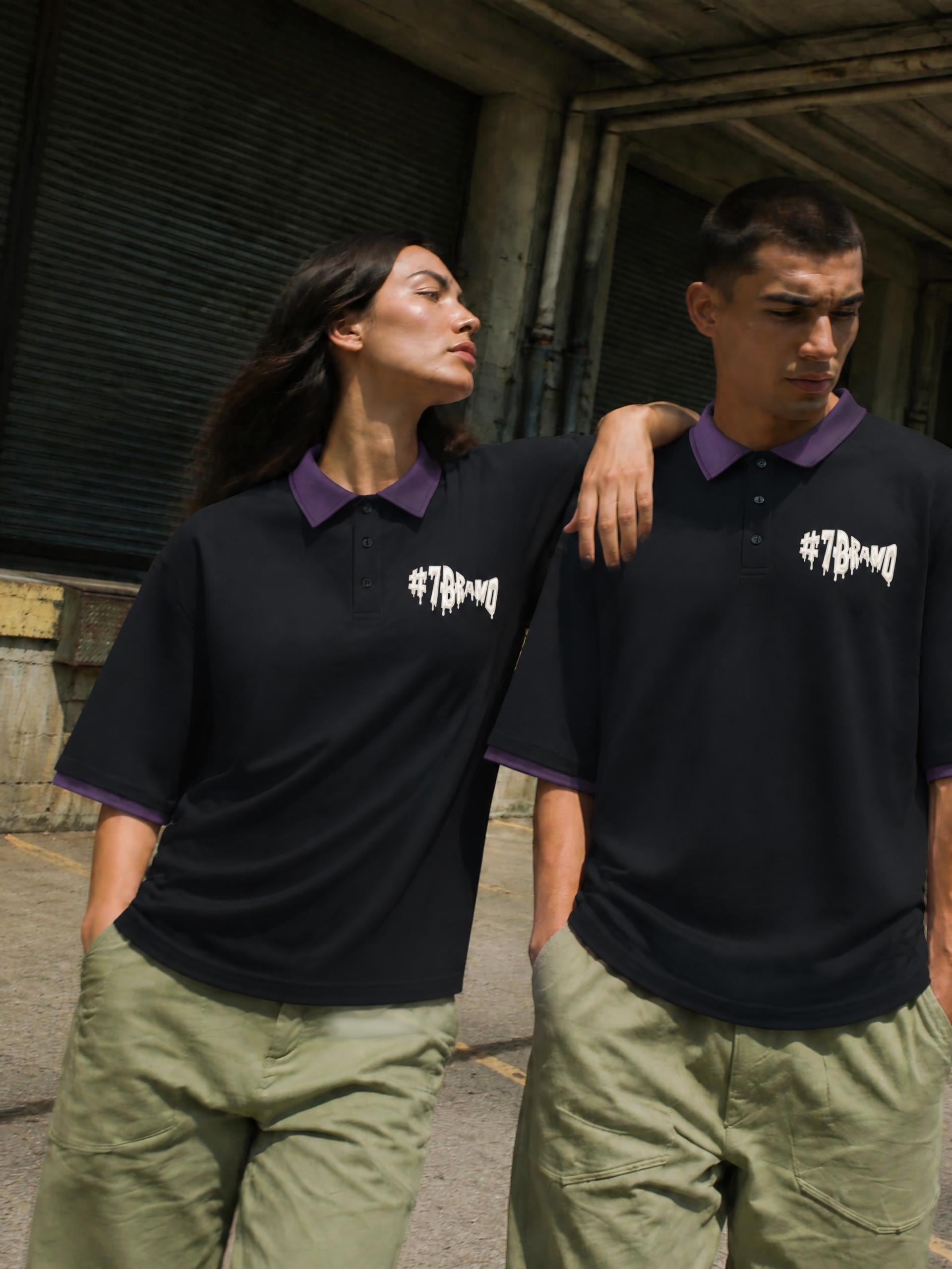 #7Brand Contrast Collar Raglan Polo Shirt